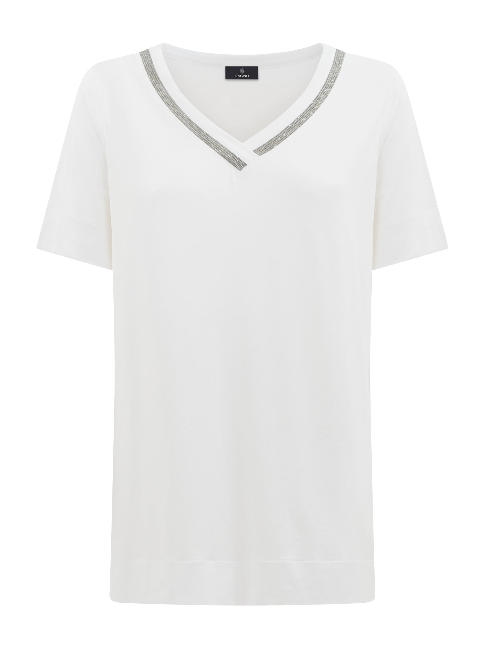 T-shirt elegante con Scollo a V in jersey di viscosa crêpe -  - Ragno