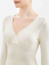 Pura Lana - Maglietta comfort a manica lunga in lana di peso medio con pizzo -  - Ragno