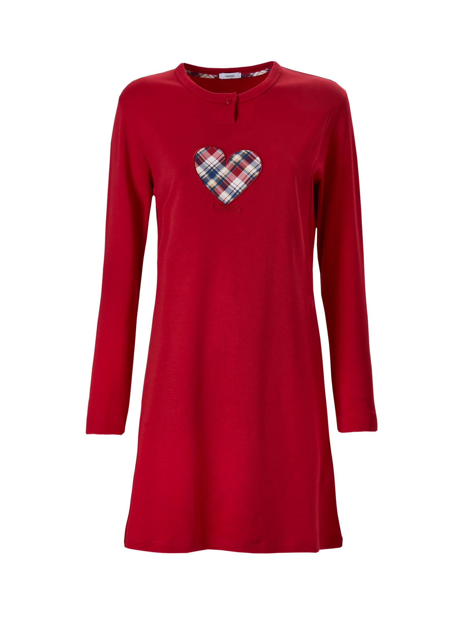 Camicia da notte a serafino in interlock di caldo cotone con dettaglio cuore - Ragno