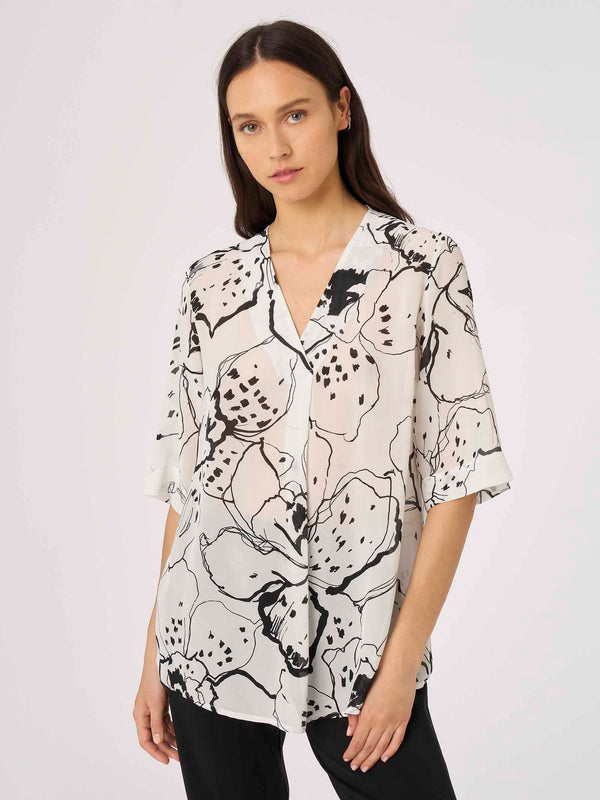 Blusa in georgette di EcoSeta con stampa floreale - Ragno