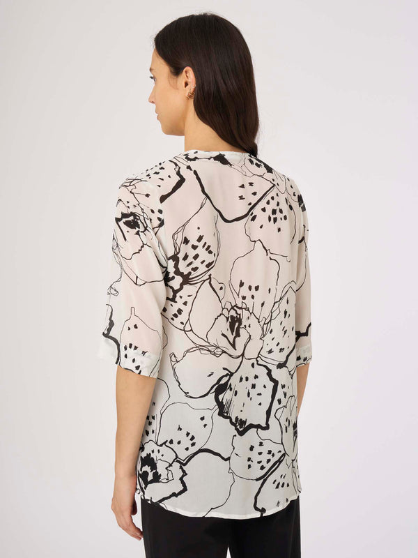 Blusa in georgette di EcoSeta con stampa floreale - Ragno